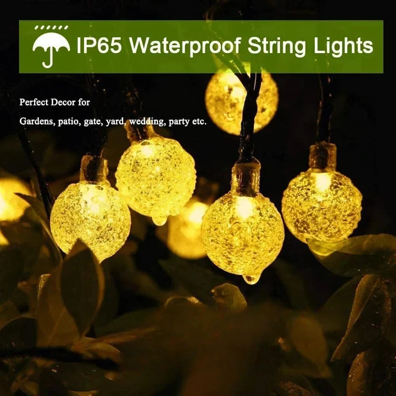 Solar String Lights 60 LED Crystal Globe 8 Modes IP65 Waterproof