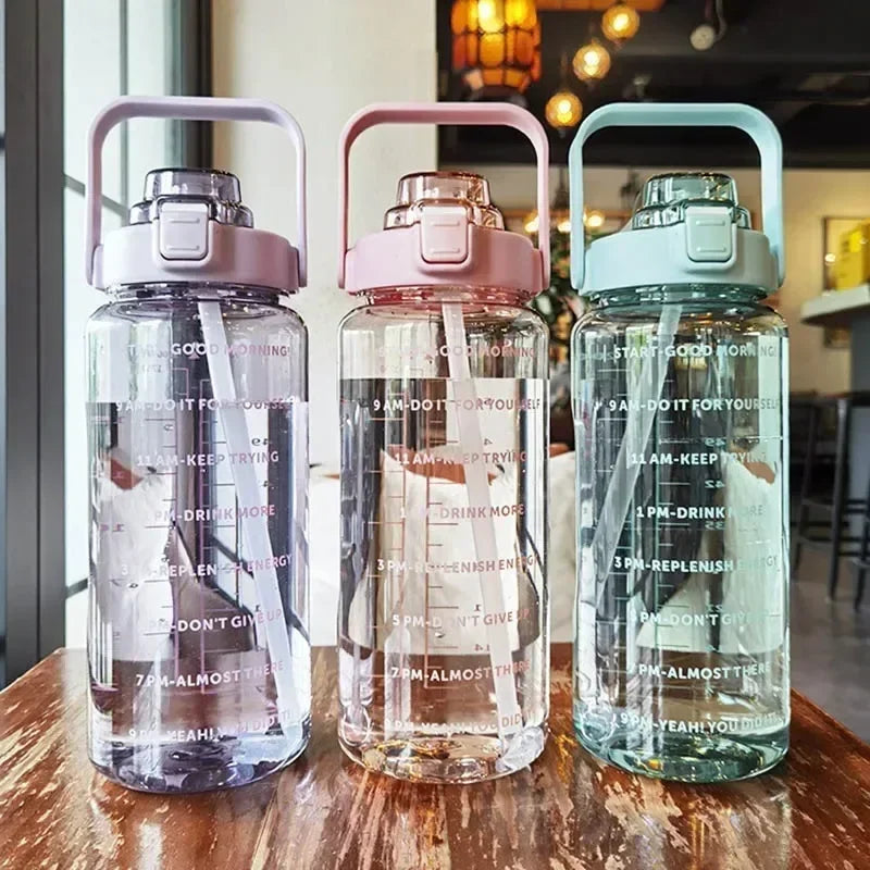 2L Motivational Water Bottle with Straw & Time Marker
