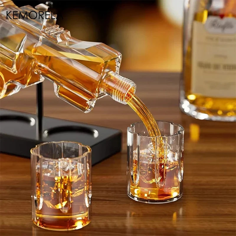 KEMORELA Revolver Glass Decanter & Whiskey Glass Set | Bar Gift