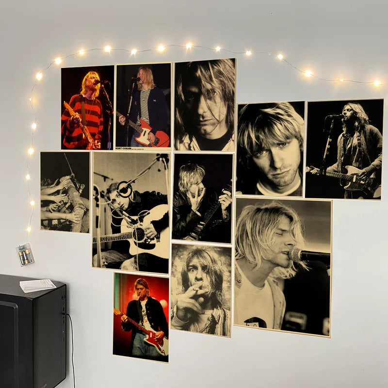 Kurt Cobain Retro Kraft Paper Poster | Vintage Music Wall Art