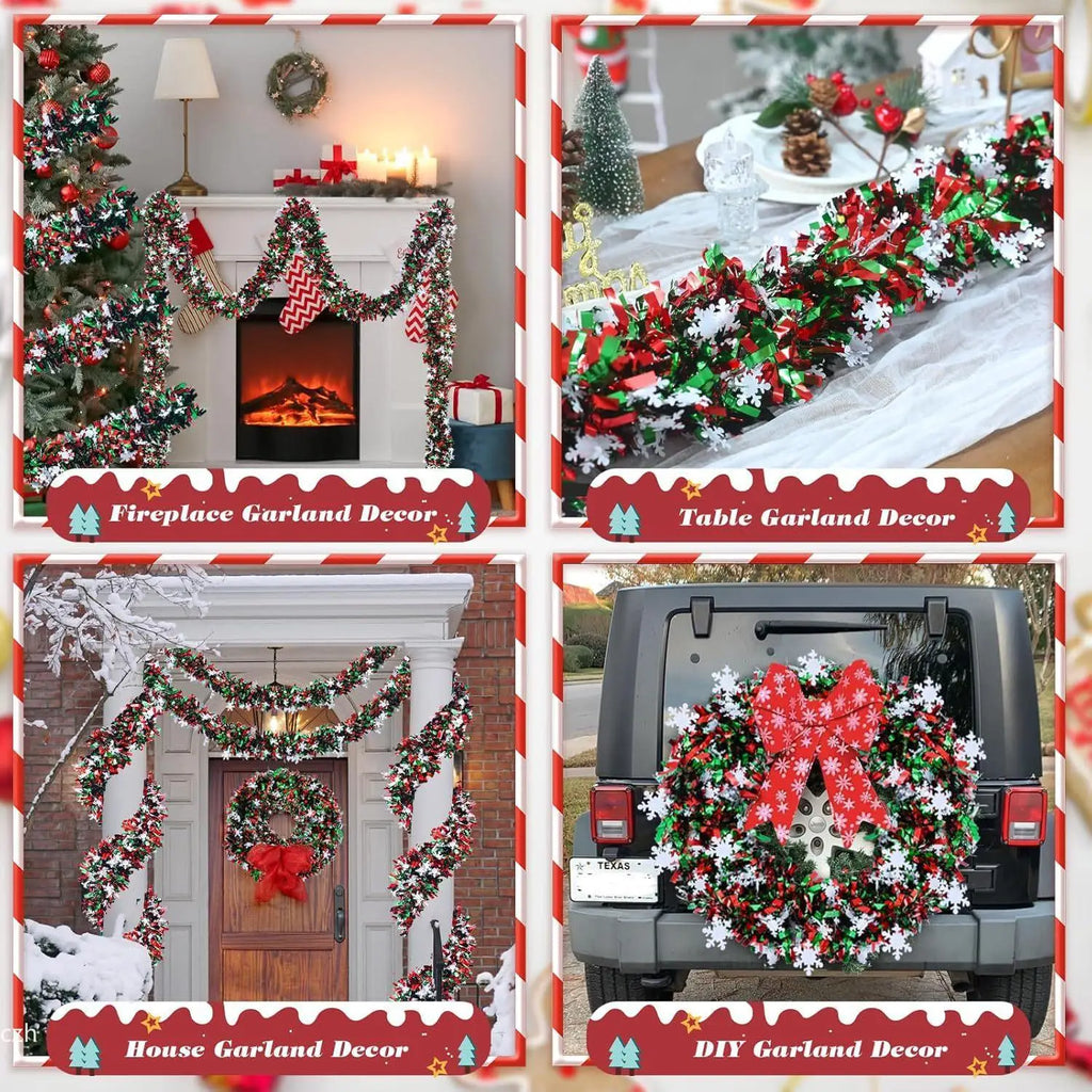 2M Christmas Snowflake Tinsel Garland | Metallic Xmas Decor