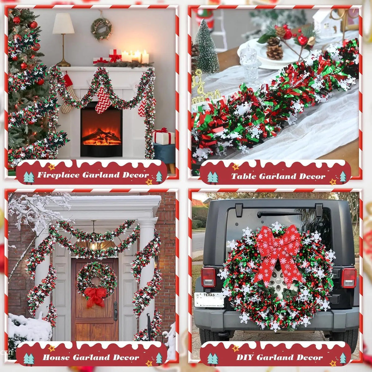 2M Christmas Snowflake Tinsel Garland | Metallic Xmas Decor