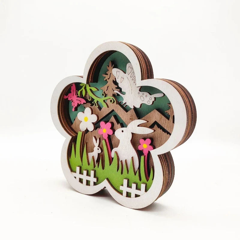Easter Wooden Flower Lighting Creative Spring Rabbit Butterfly LED