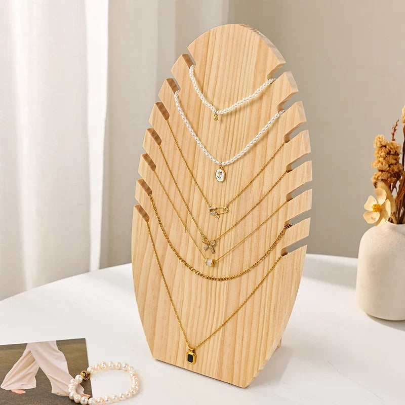 Wooden Necklace Large Small Display Rack Leaf Shaped Jewelry Storage