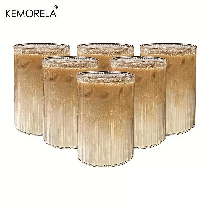 KEMORELA Vintage Ribbed Glass Cup Set 300ml | 4 or 6 Piece