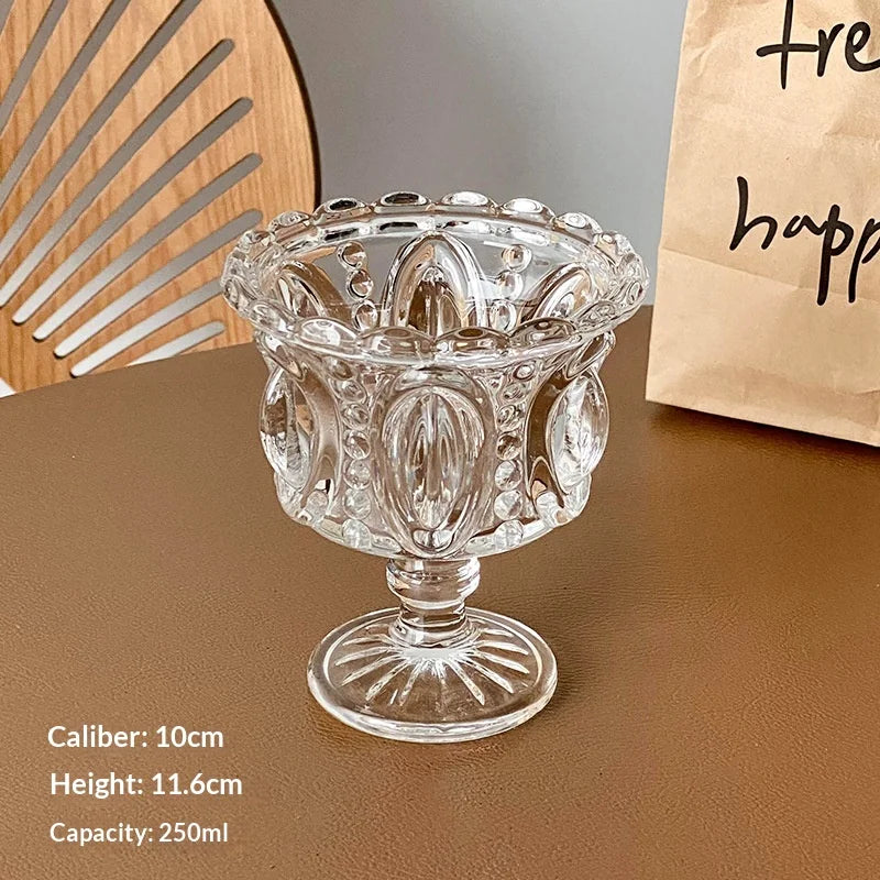 2026 Nordic Relief Cup Glass Ice Cream Dessert Yogurt Pudding Home