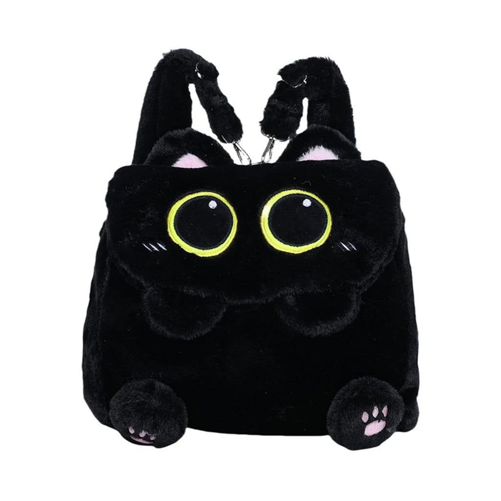 Black Cat Plush Backpack for Girls – Cute Kitten School Bag