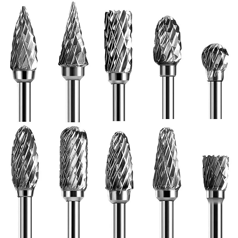 10-Pc Tungsten Carbide Rotary Burr Bits – Double Cut Dremel Set