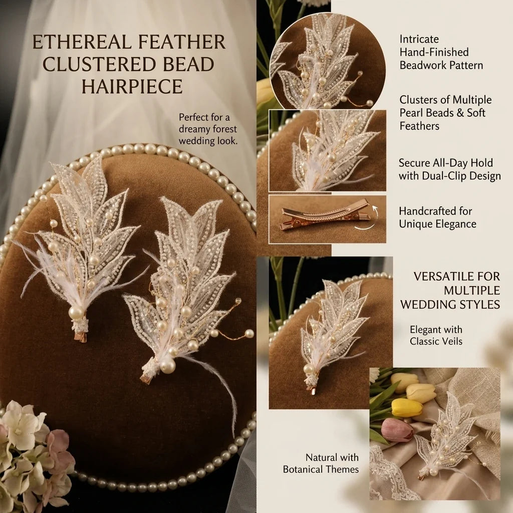 Bridal Hair Clip Beaded Edge – Feather & Pearl Wedding Barrette