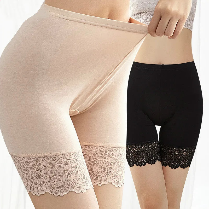 Women's Plus Size Modal Safety Shorts with Lace | 40–80KG