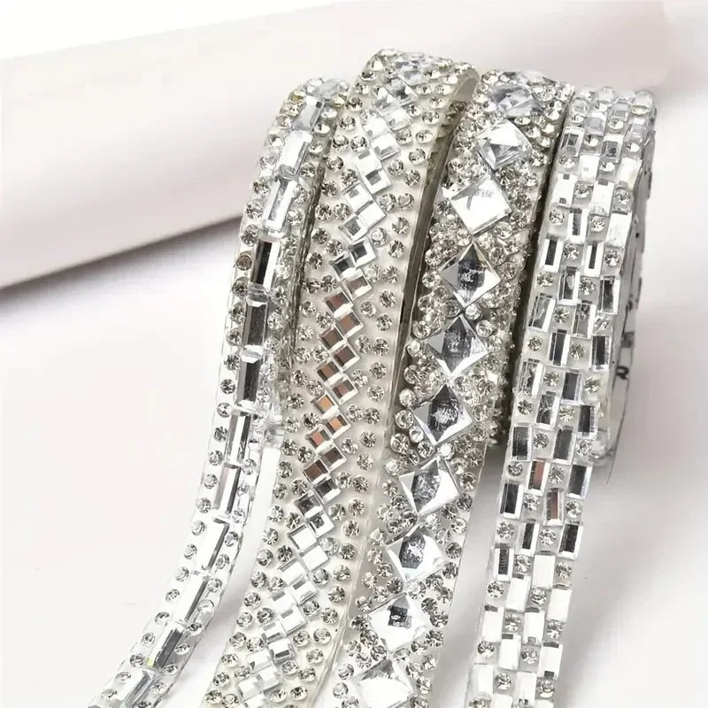 1Yard Glitter White Crystal Rhinestone Tape Trim Self-adhesive Glass