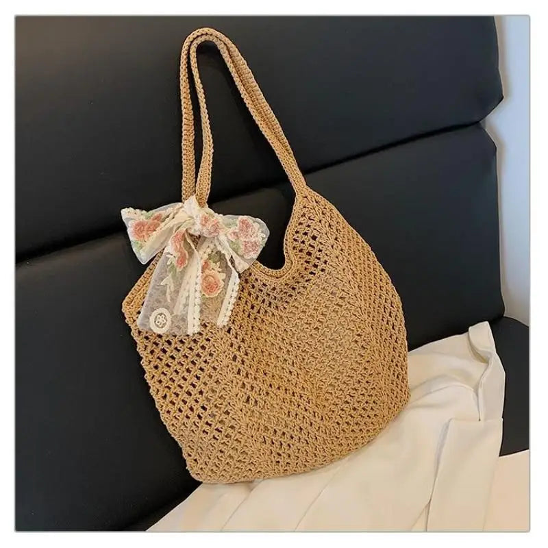Women's Large Woven Straw Tote Bag – Handmade Beach Shoulder Bag