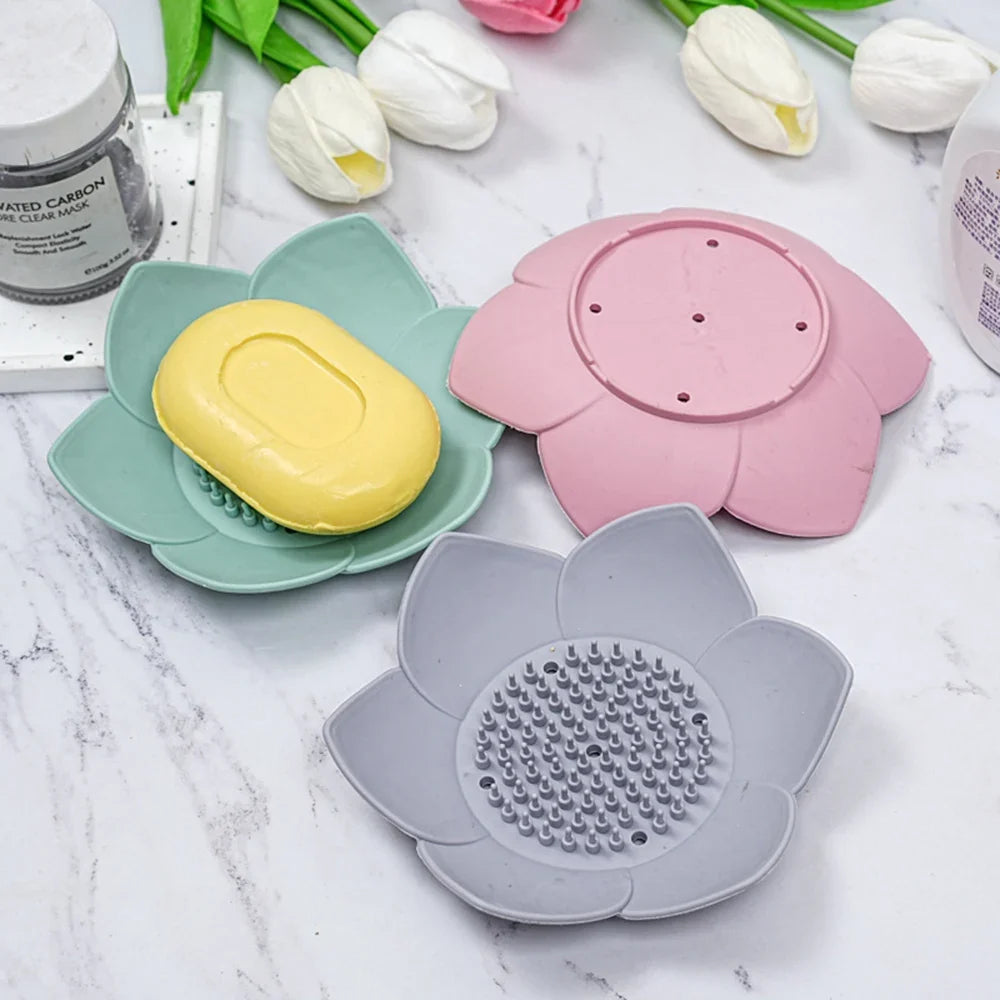 Lotus Silicone Soap Dish with Drainage | Eco-Friendly Holder