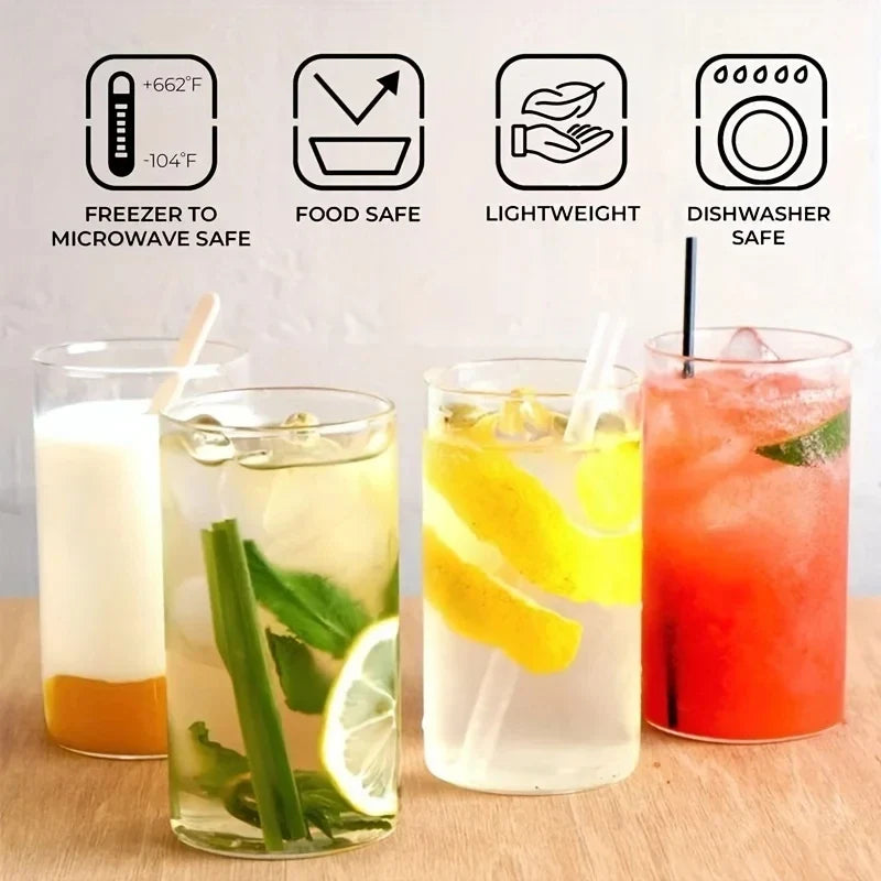 KEMORELA Transparent Glass Cups – Set of 1 or 4 | Drinkware