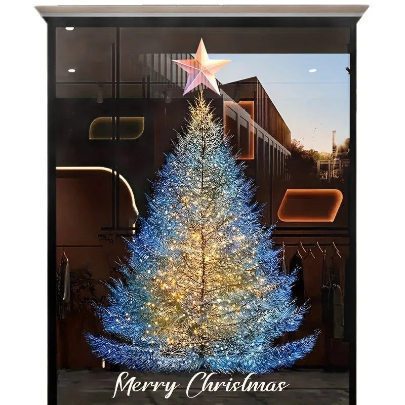 Static Sticker Christmas Blue Gold Tree Can Be Removed Stickers