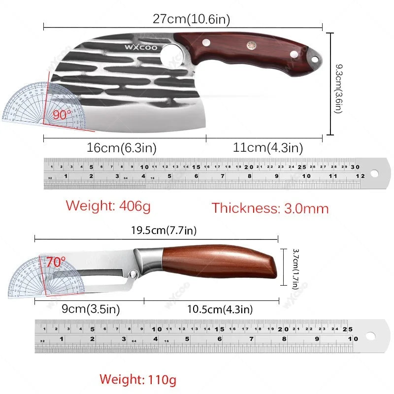 WXCOO Stainless Steel Chef Cleaver & Peeler Set | Wood Handle