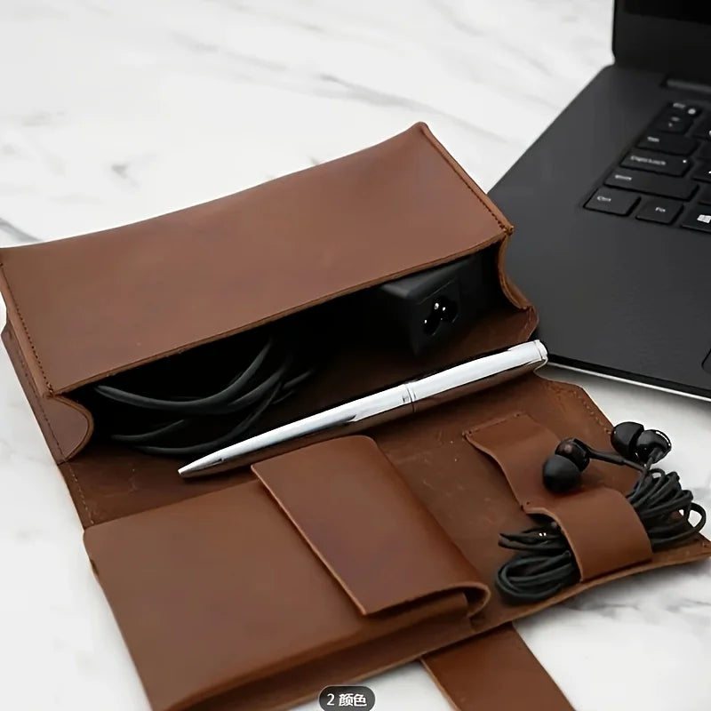 PU Leather Multi-Compartment Tech Organizer Travel Case