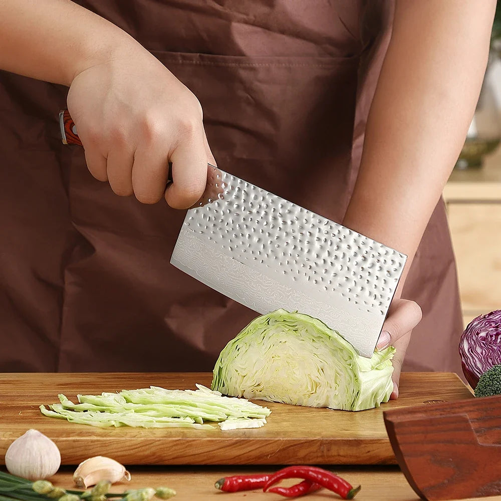 Sunnecko 7" Damascus Steel Cleaver Knife | Pakkawood Handle