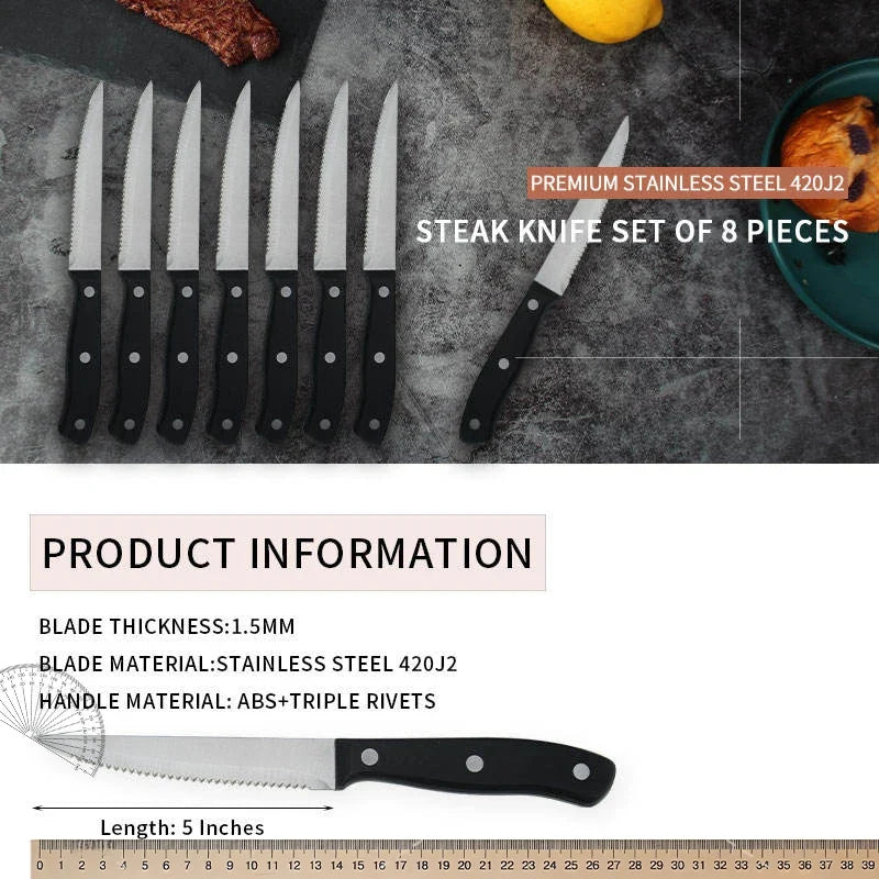 Stainless Steel Serrated Steak Knife Set – Sharp & Durable