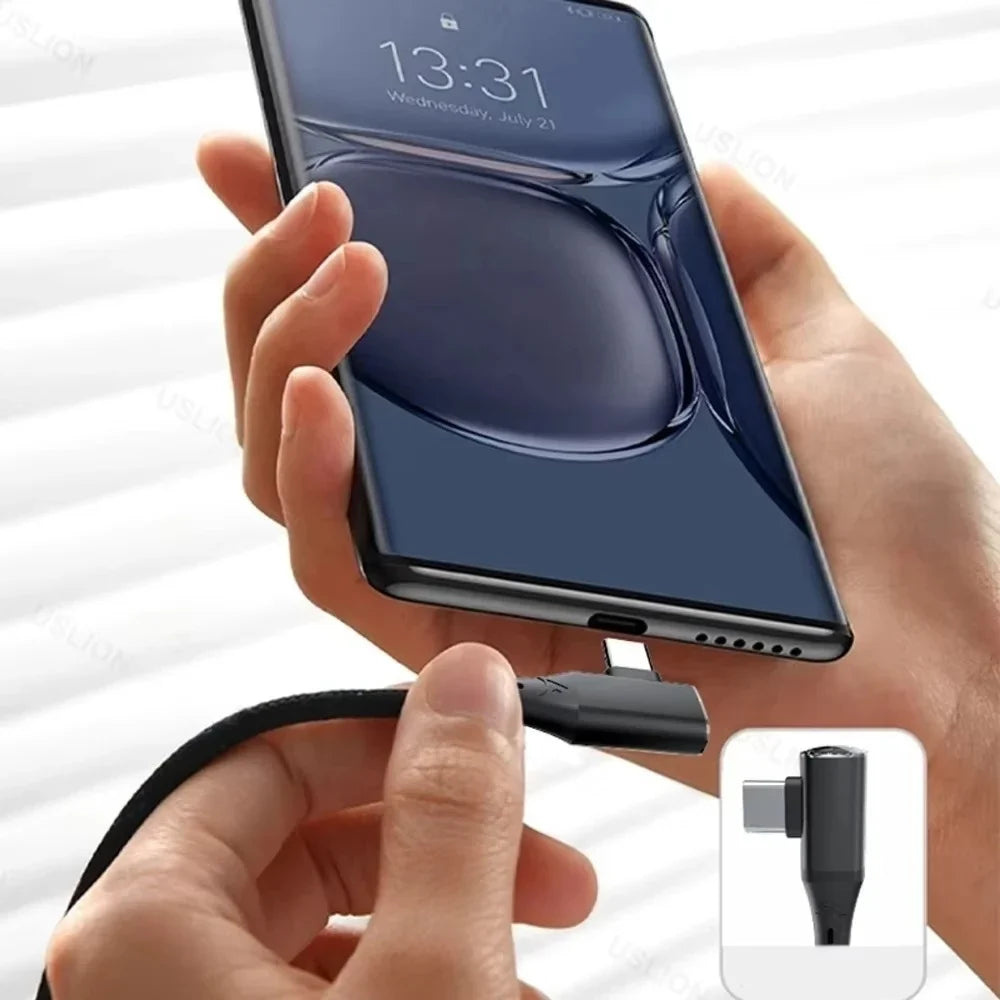 120W USB-C 90° Elbow Fast Charging Cable | iPhone Samsung