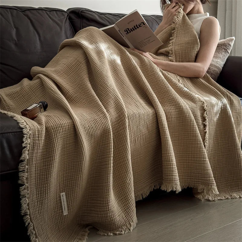 4-Layer Cotton Muslin Throw Blanket – All-Season Adult