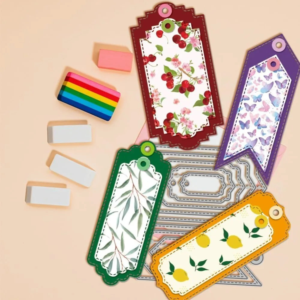 Metal Bookmark Tag Cutting Dies – Geometric Frame Scrapbook Set
