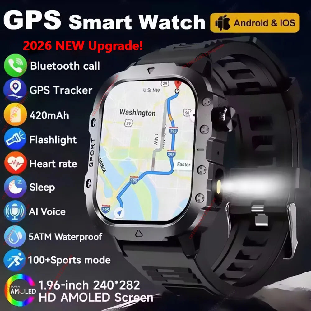 2026 Smartwatch Men Women Militray Outdoor GPS Tracker Sport Watches