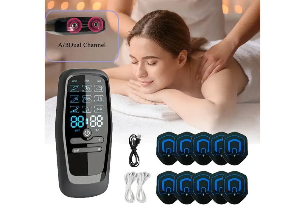Dual-Channel EMS Muscle Stimulator with 10 Electrode Pads