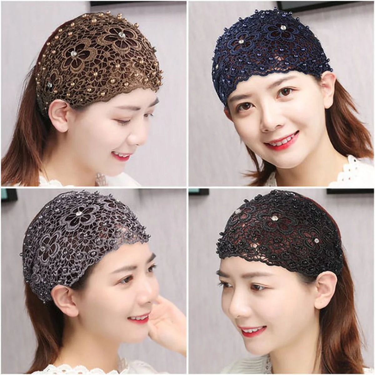 Women's Hollow Floral Rhinestone Pearl Wide Headband | Hair Band