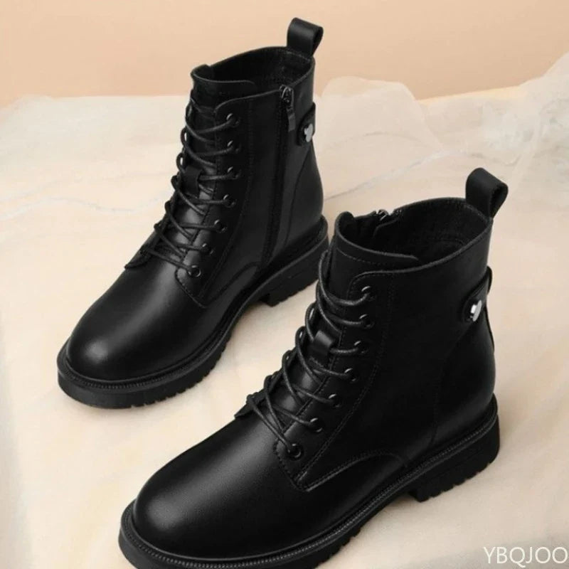 Women's Fleece-Lined Mid-Calf Motorcycle Boots – Thick Sole