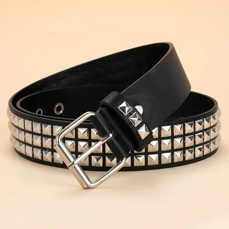 Square Rivet Punk Belt – Unisex PU Leather Jeans Belt