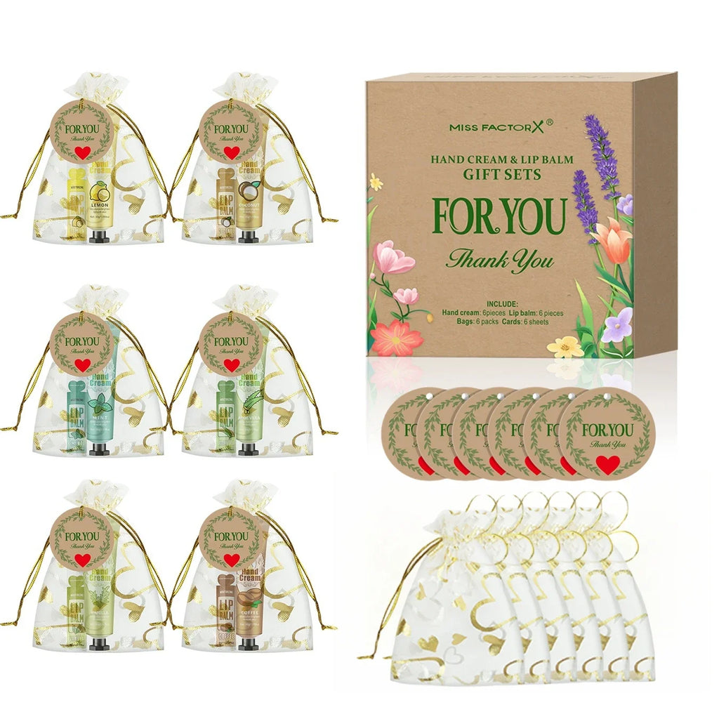 Wedding Guest Gift Set – Hand Cream, Lip Balm & Card | 6 Sets
