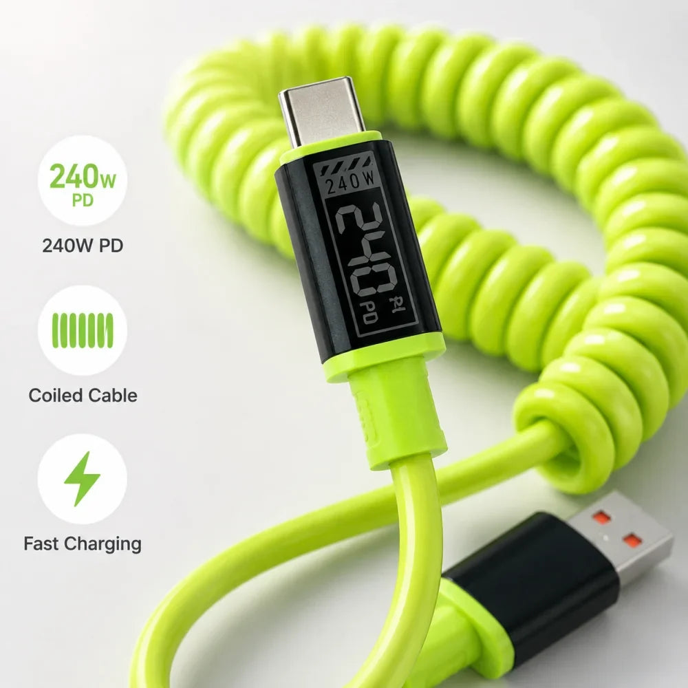 240W USB-C Spring Fast Charging Cable | iPhone & Samsung