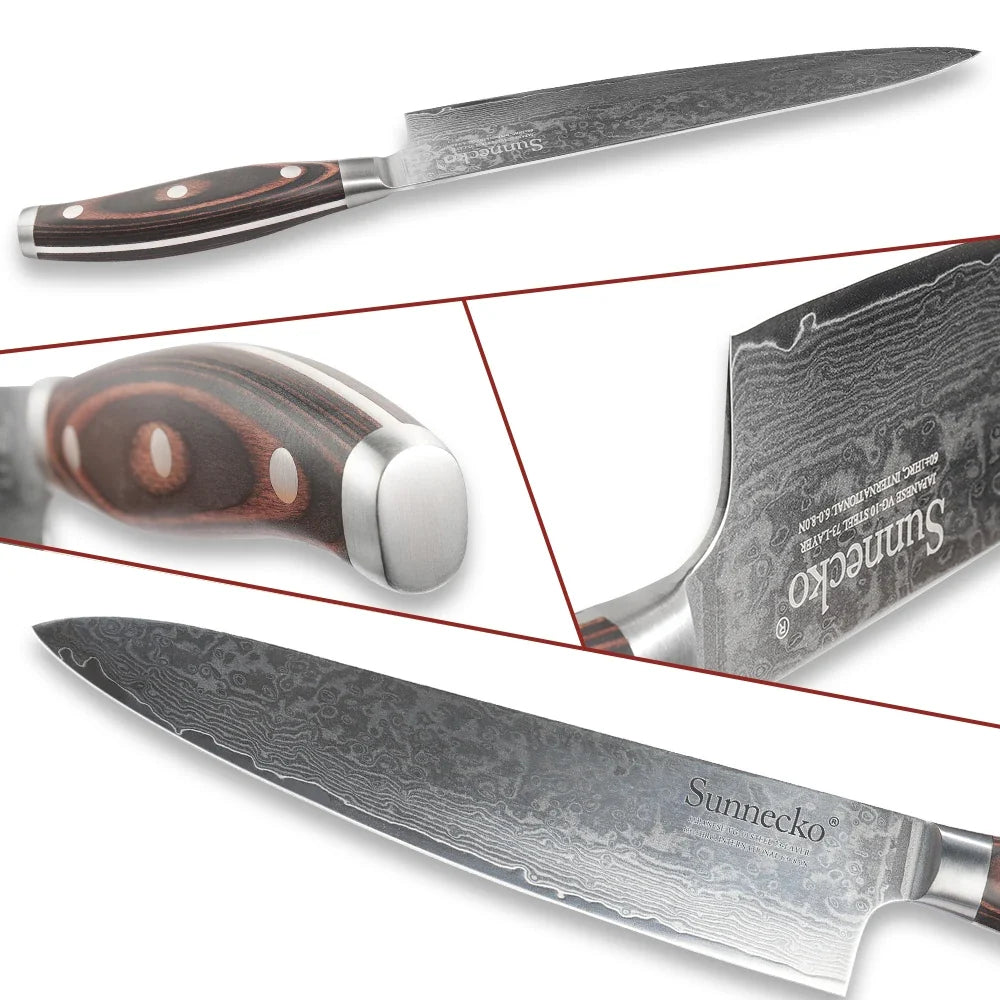 Sunnecko Damascus Steel Chef Knife Set – VG10 Pakkawood 1–3 Pc