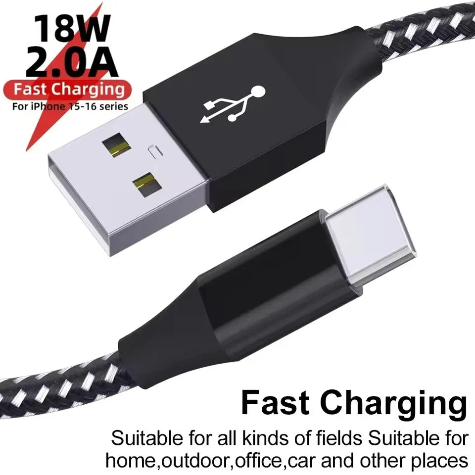 USB-A to USB-C Fast Charging Nylon Cable 1M 2M 3M