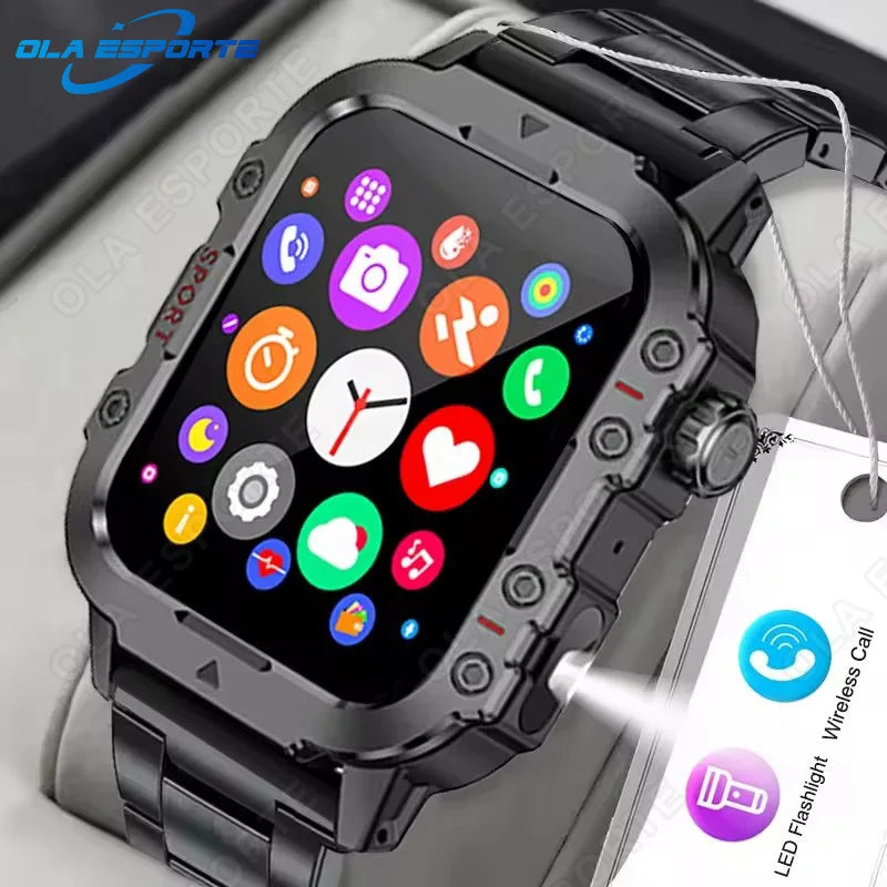 2026 Military Men's Smart Watch Outdoor Sports Health Monitor LED