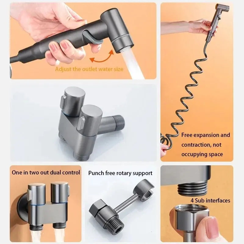 Wall Mount Toilet Bidet Sprayer Set | Zinc Alloy 1-In 2-Out