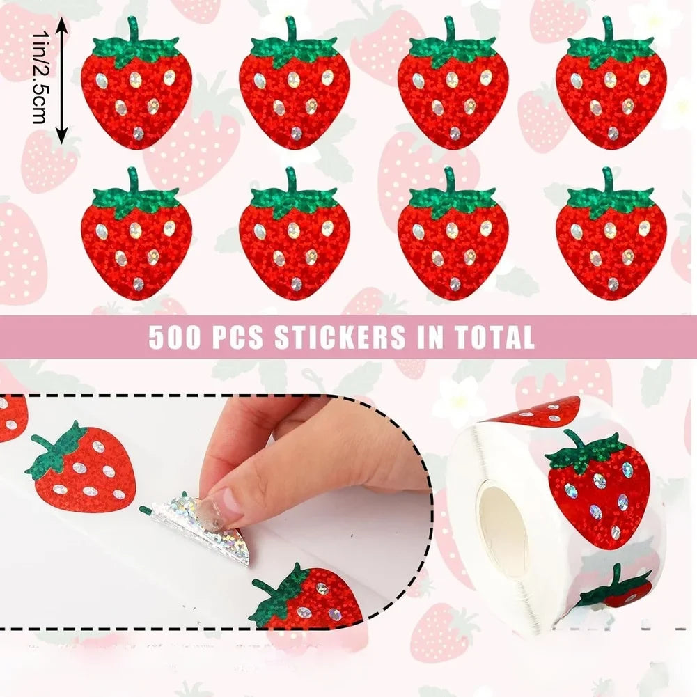 500 Holographic Strawberry Stickers Decorating Recipe Cards Meal