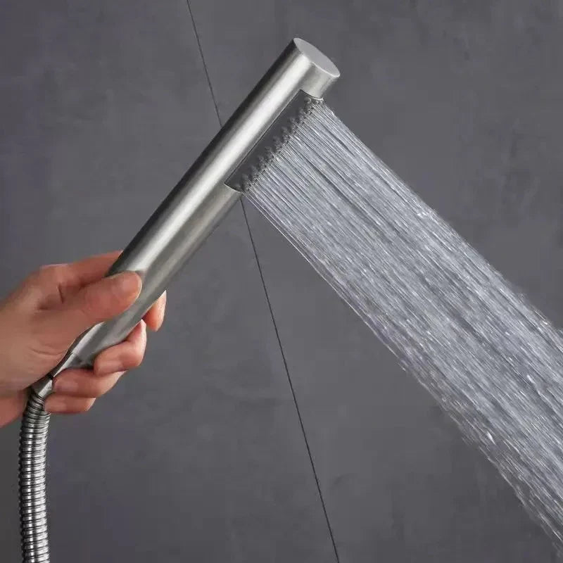 Stainless Steel Cylindrical Handheld Booster Shower Head Hotel Home