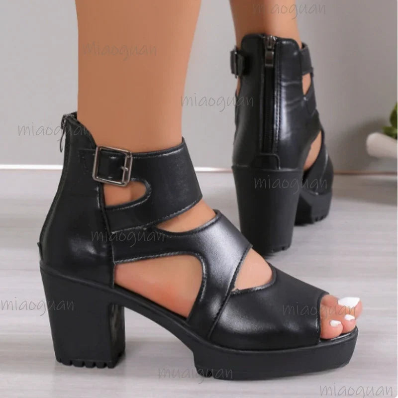 Women's Platform Gladiator Sandals – Square Heel Open Toe