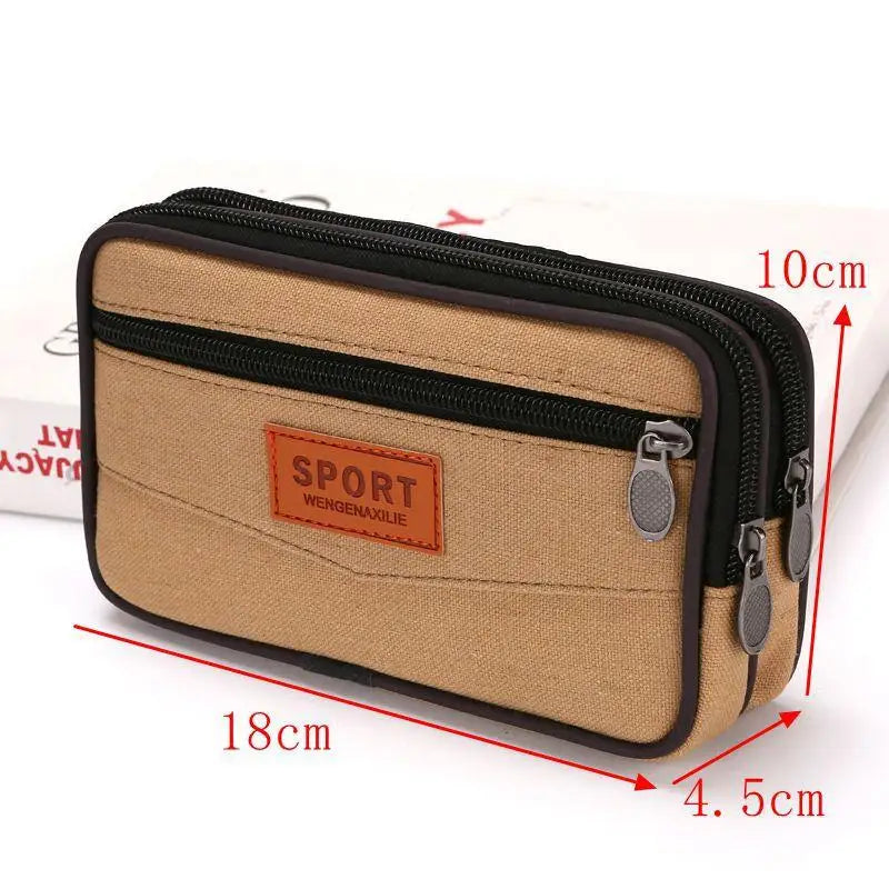 Men's Canvas Belt Phone Pouch – Double Layer Waist Bag