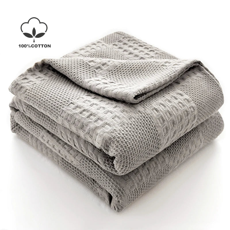 Battilo 100% Cotton Waffle Throw Blanket – Soft & Breathable