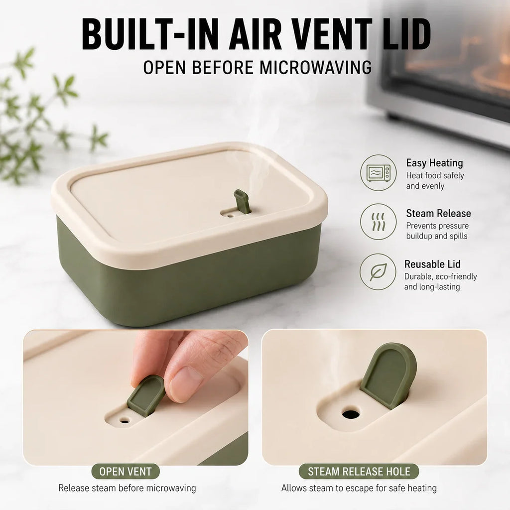 UWHISE Silicone Bento Box 3-Compartment Microwave Safe Lunch Box