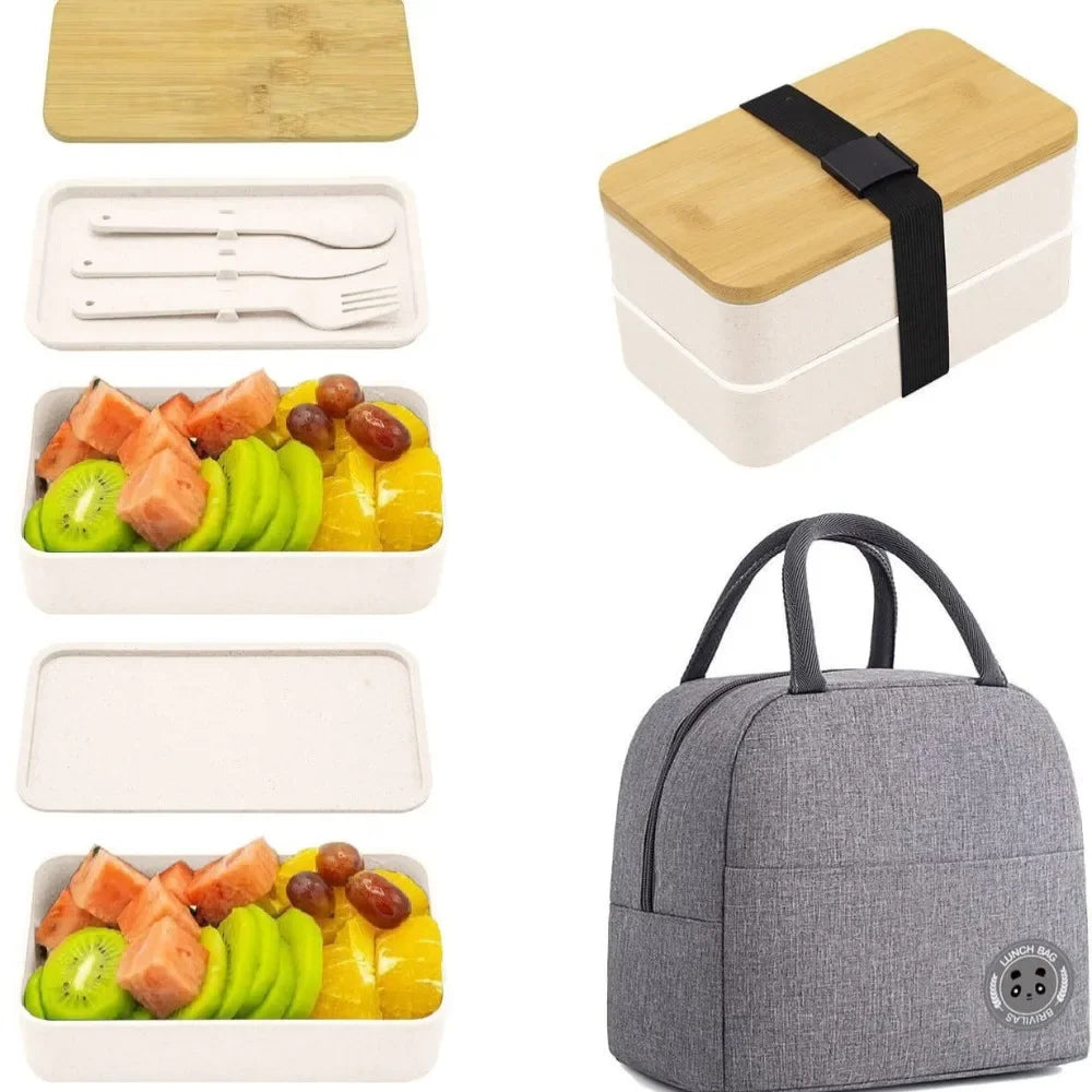 Stackable Bento Box Utensils All-in-one Meal Prep Compartment Lunch