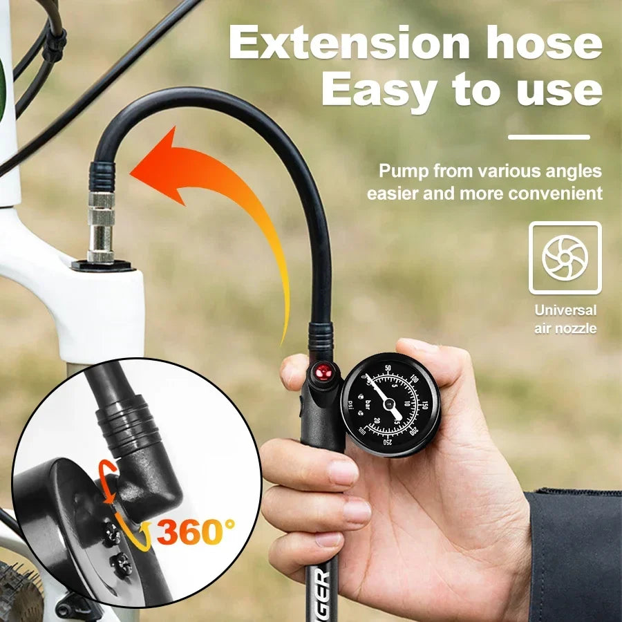 X-TIGER 300PSI Portable Bike Pump with Pressure Gauge | AV/FV
