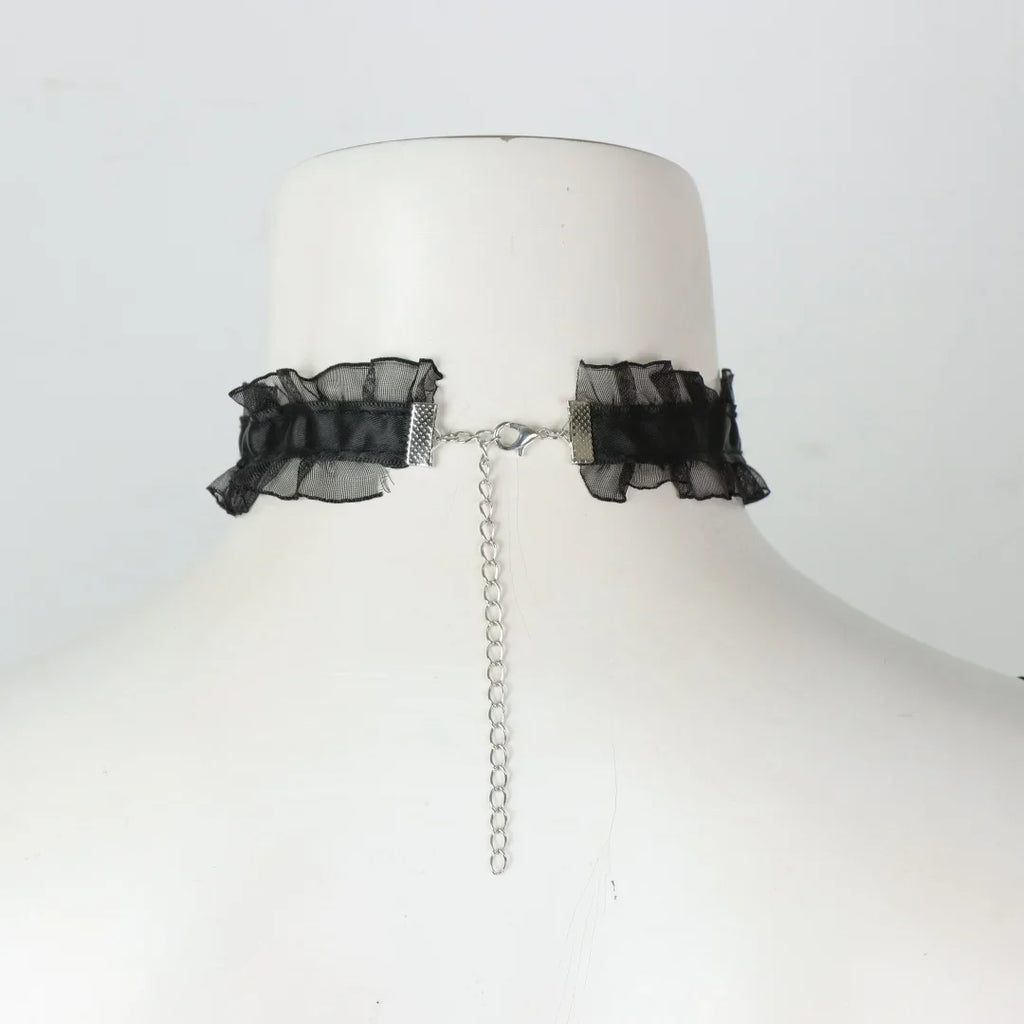 UYEE Belt Black Satin Bow Choker Necklace Pearl Heart Pendant