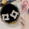 Huitan Square CZ Stud Earrings – Iced Out Crystal Geometric