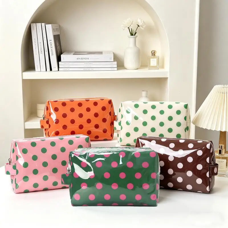 Polka Dot PVC Cosmetic Bag – Waterproof Travel Toiletry Organizer