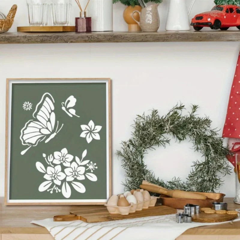 Bview Art 9-Piece Floral Butterfly Painting Stencils Reusable DIY