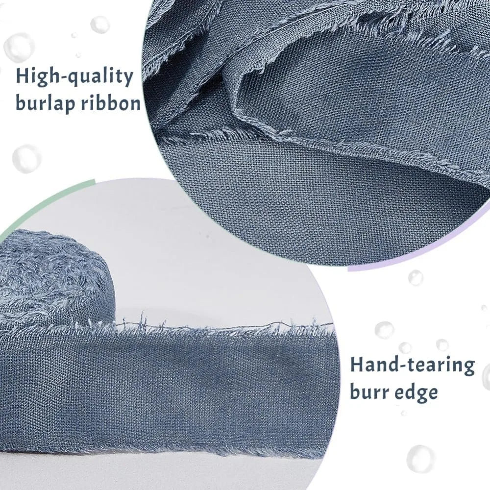 10 Yards Steel Blue Burlap Frayed Jute Ribbon – 1.5" Craft